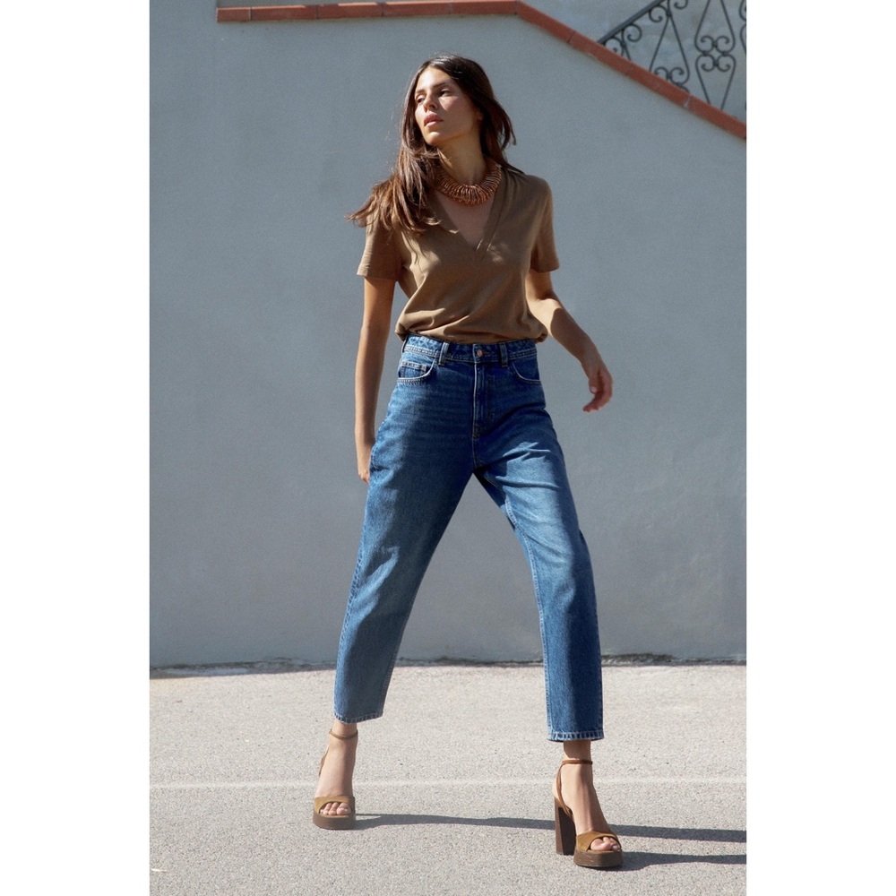 ZARA Rigid Mom Fit High Rise Ankle Jeans (Z1975) Medium Blue (EU 34 / US 2)